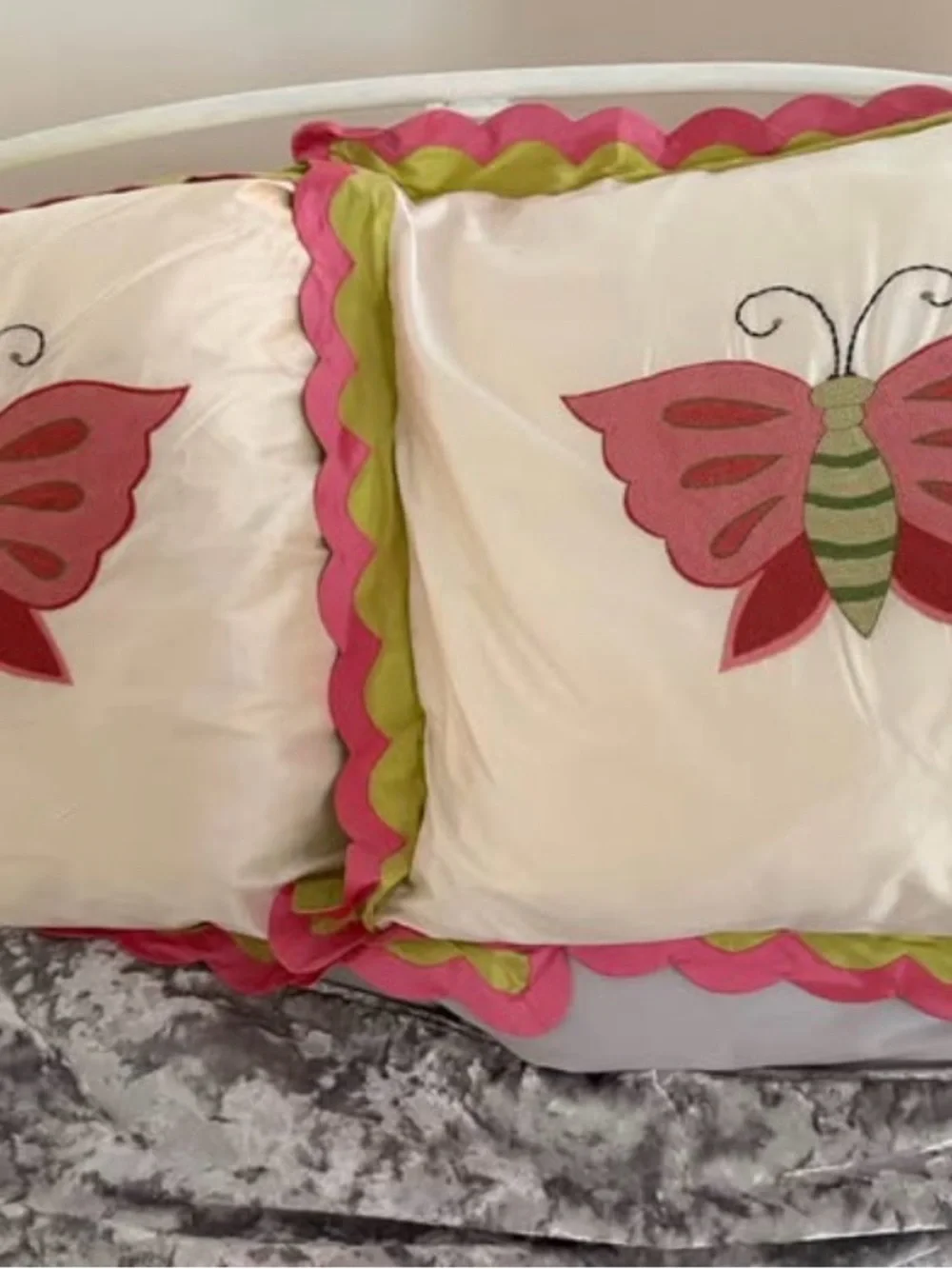 Butterfly Embroidered Pillow Shams in Pink and Green
